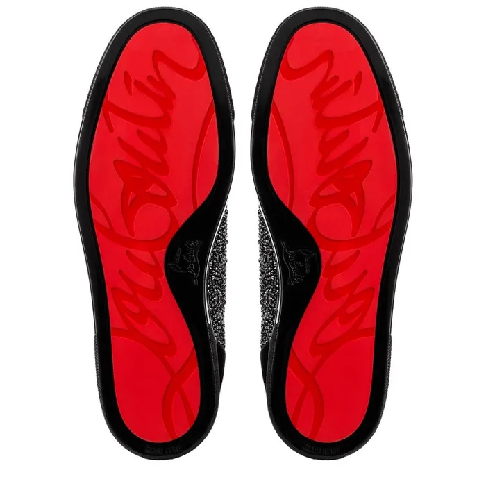 Men Louis Junior Strass Sneakers 8211 Suede Calf And Strass 8211 Black Christian Louboutin Sneakers