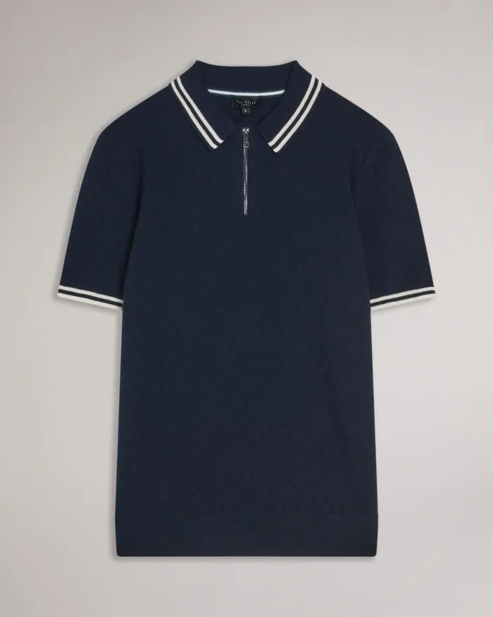 Men MAHANI 8211 Short Sleeve T Textured Polo Shirt Navy Ted Baker Jumpers and Knitwear