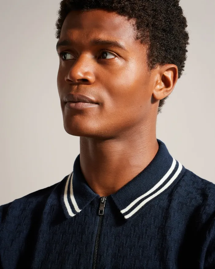 Men MAHANI 8211 Short Sleeve T Textured Polo Shirt Navy Ted Baker Jumpers and Knitwear Men MAHANI 8211 Short Sleeve T Textured Polo Shirt Navy Ted Baker Jumpers and Knitwear