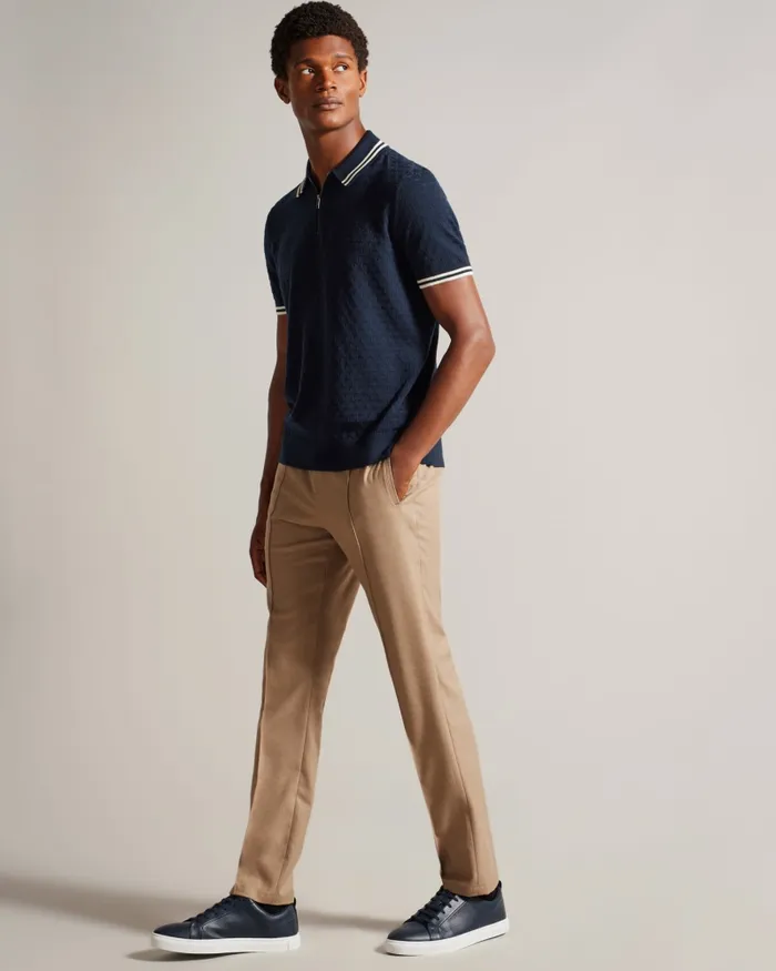 Men MAHANI 8211 Short Sleeve T Textured Polo Shirt Navy Ted Baker Jumpers and Knitwear Men MAHANI 8211 Short Sleeve T Textured Polo Shirt Navy Ted Baker Jumpers and Knitwear