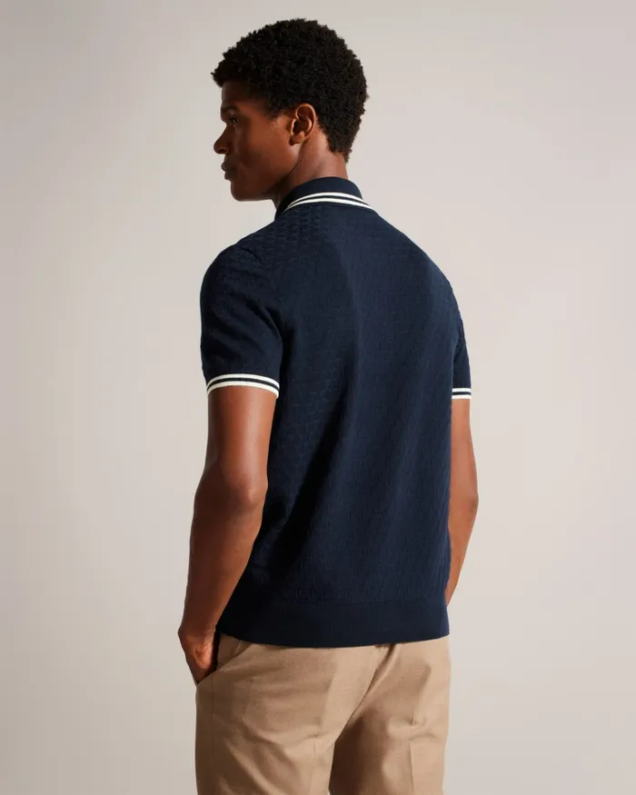 Men MAHANI 8211 Short Sleeve T Textured Polo Shirt Navy Ted Baker Jumpers and Knitwear Men MAHANI 8211 Short Sleeve T Textured Polo Shirt Navy Ted Baker Jumpers and Knitwear