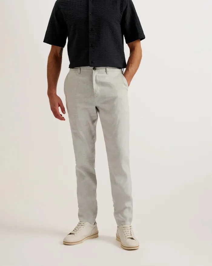 Men MAJO 8211 Slim Fit Linen Blend Trousers Light Grey Ted Baker Trousers and Chinos Men MAJO 8211 Slim Fit Linen Blend Trousers Light Grey Ted Baker Trousers and Chinos