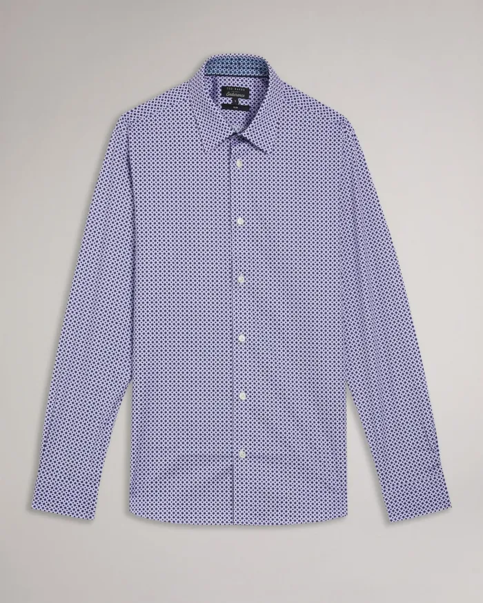 Men MALONES 8211 Long Sleeve Star Geo Print Shirt Maroon Ted Baker Shirts