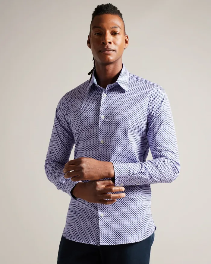 Men MALONES 8211 Long Sleeve Star Geo Print Shirt Maroon Ted Baker Shirts Men MALONES 8211 Long Sleeve Star Geo Print Shirt Maroon Ted Baker Shirts