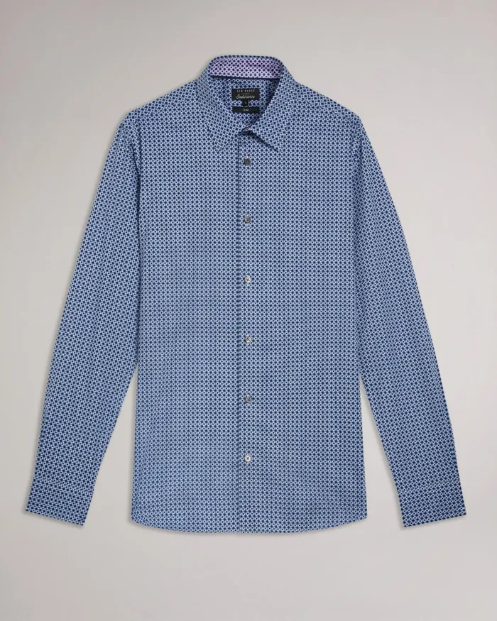 Men MALONES 8211 Long Sleeve Star Geo Print Shirt Navy Ted Baker Shirts