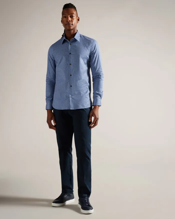 Men MALONES 8211 Long Sleeve Star Geo Print Shirt Navy Ted Baker Shirts Men MALONES 8211 Long Sleeve Star Geo Print Shirt Navy Ted Baker Shirts