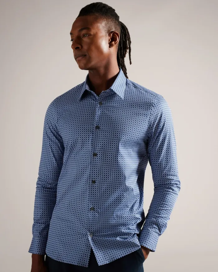 Men MALONES 8211 Long Sleeve Star Geo Print Shirt Navy Ted Baker Shirts Men MALONES 8211 Long Sleeve Star Geo Print Shirt Navy Ted Baker Shirts