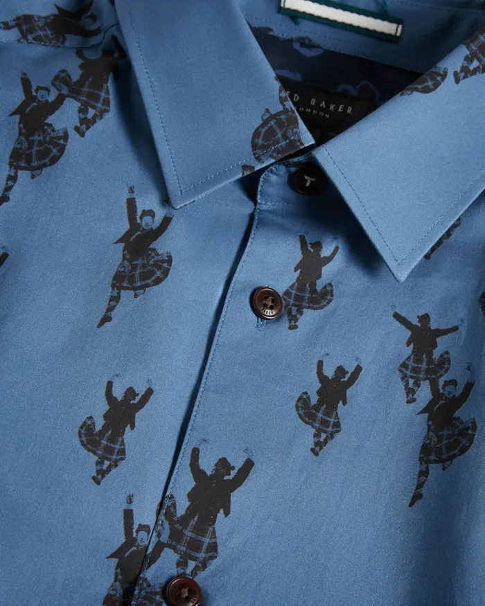 Men MARNEY 8211 Short Sleeve Highland Dancer Printed Shirt Sky Blue Ted Baker Shirts