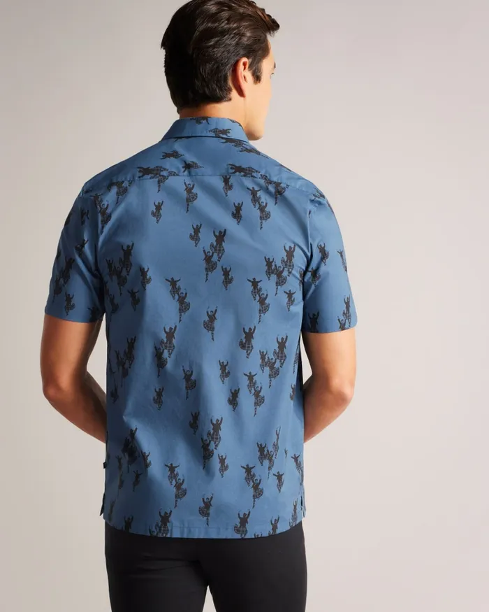 Men MARNEY 8211 Short Sleeve Highland Dancer Printed Shirt Sky Blue Ted Baker Shirts Men MARNEY 8211 Short Sleeve Highland Dancer Printed Shirt Sky Blue Ted Baker Shirts