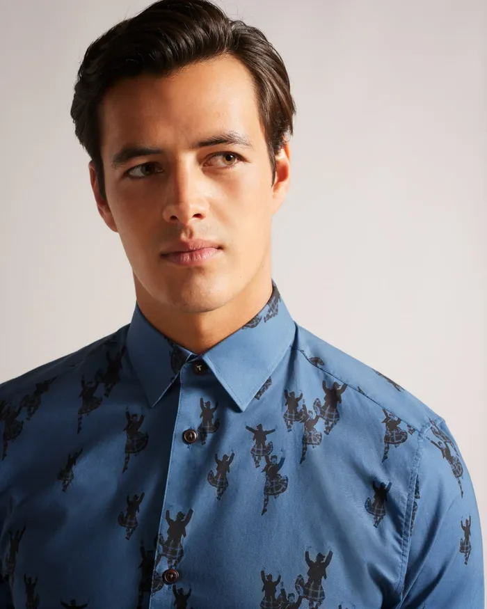 Men MARNEY 8211 Short Sleeve Highland Dancer Printed Shirt Sky Blue Ted Baker Shirts Men MARNEY 8211 Short Sleeve Highland Dancer Printed Shirt Sky Blue Ted Baker Shirts