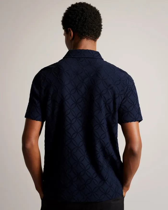 Men MAROC 8211 Short Sleeve Zip Jacquard Polo Shirt Navy Ted Baker Tops