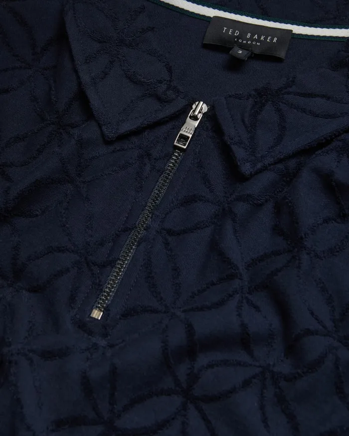 Men MAROC 8211 Short Sleeve Zip Jacquard Polo Shirt Navy Ted Baker Tops
