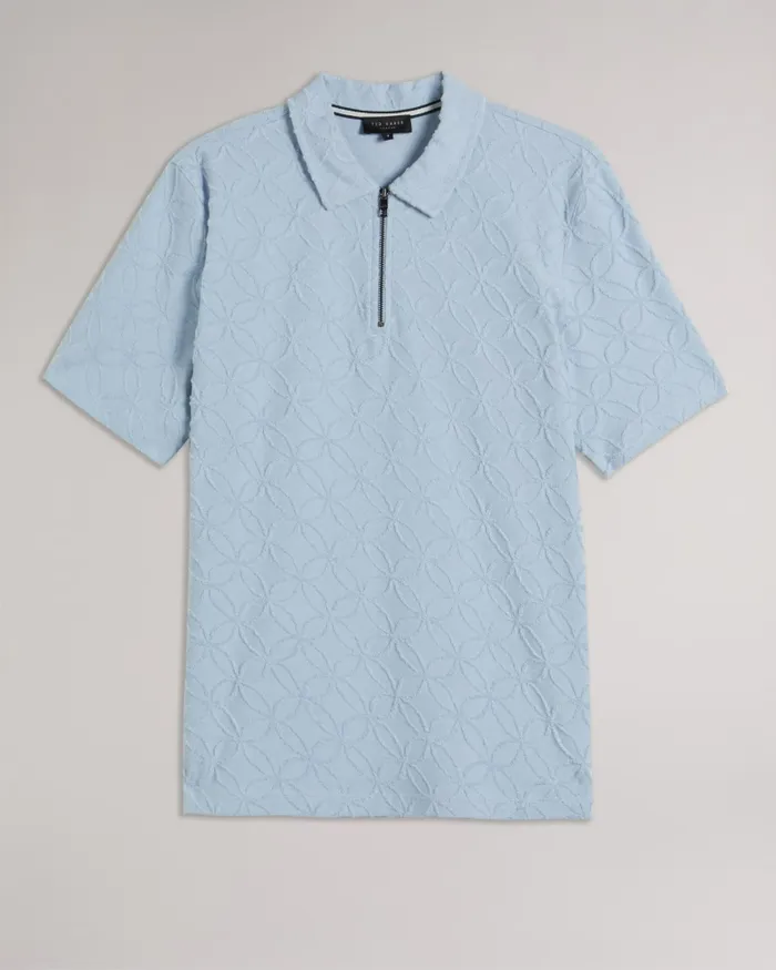 Men MAROC 8211 Short Sleeve Zip Jacquard Polo Shirt Pale Blue Ted Baker Tops
