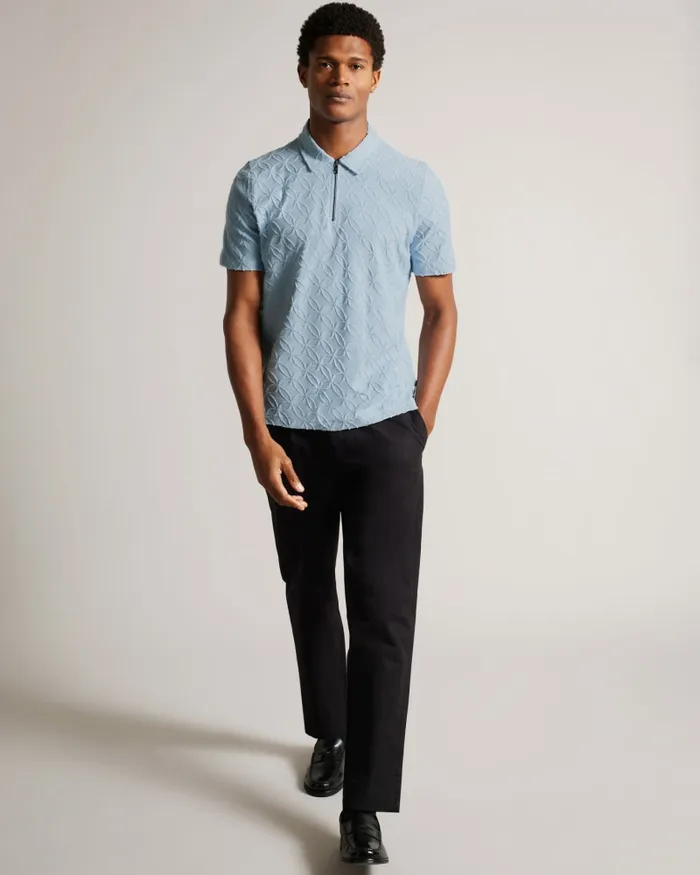 Men MAROC 8211 Short Sleeve Zip Jacquard Polo Shirt Pale Blue Ted Baker Tops Men MAROC 8211 Short Sleeve Zip Jacquard Polo Shirt Pale Blue Ted Baker Tops