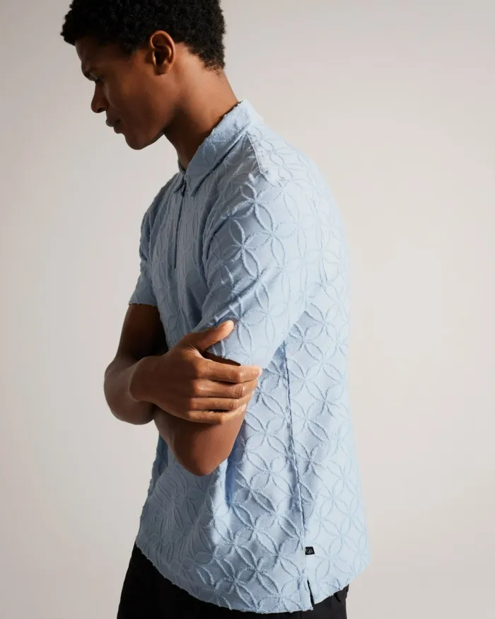 Men MAROC 8211 Short Sleeve Zip Jacquard Polo Shirt Pale Blue Ted Baker Tops Men MAROC 8211 Short Sleeve Zip Jacquard Polo Shirt Pale Blue Ted Baker Tops