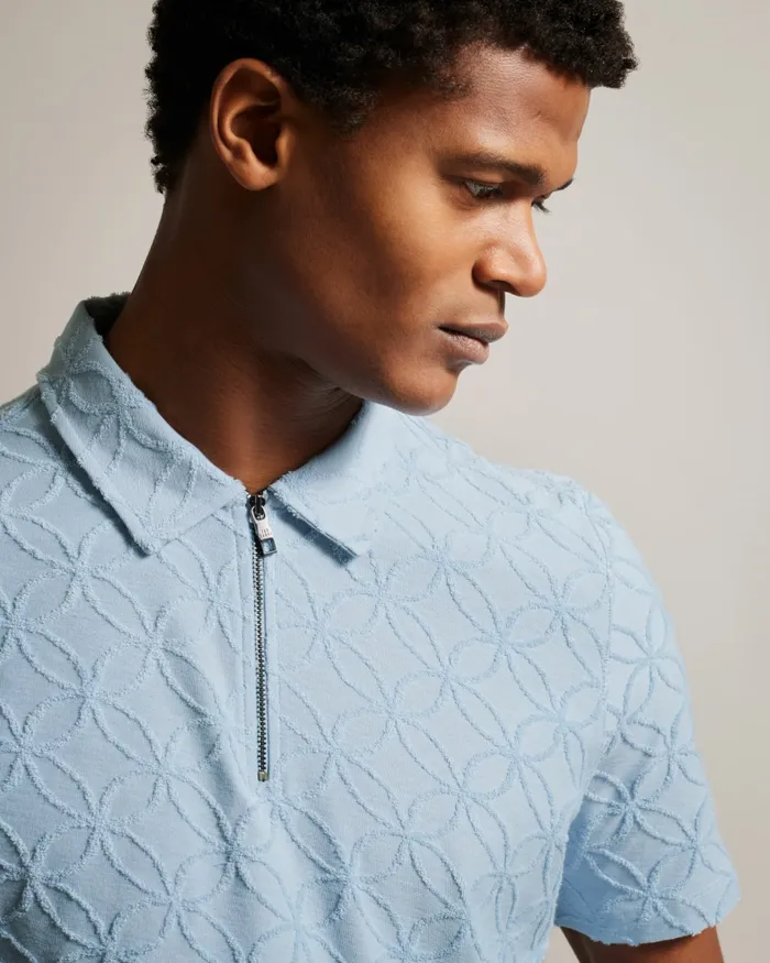 Men MAROC 8211 Short Sleeve Zip Jacquard Polo Shirt Pale Blue Ted Baker Tops Men MAROC 8211 Short Sleeve Zip Jacquard Polo Shirt Pale Blue Ted Baker Tops