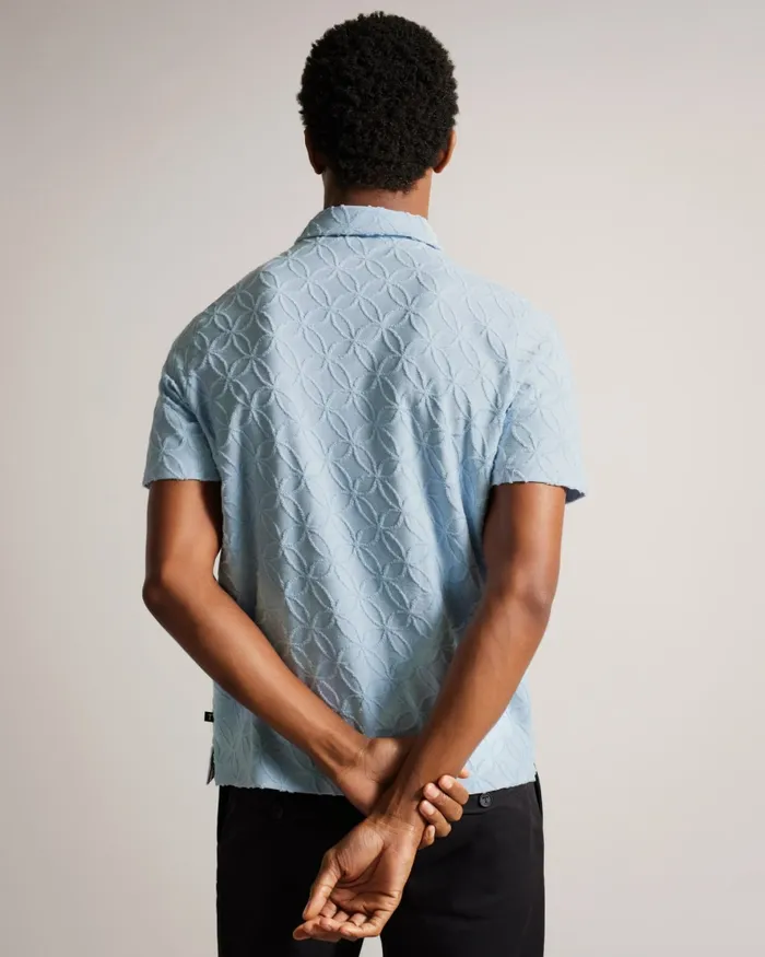 Men MAROC 8211 Short Sleeve Zip Jacquard Polo Shirt Pale Blue Ted Baker Tops Men MAROC 8211 Short Sleeve Zip Jacquard Polo Shirt Pale Blue Ted Baker Tops