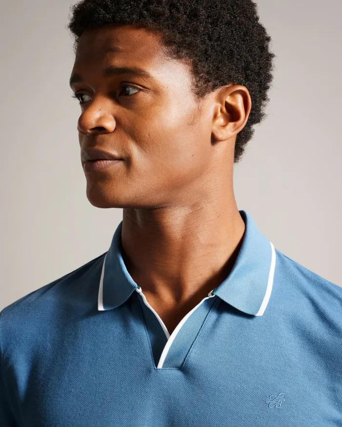 Men MASTE 8211 Long Sleeve Open Collar Polo Shirt Medium Blue Ted Baker Tops Men MASTE 8211 Long Sleeve Open Collar Polo Shirt Medium Blue Ted Baker Tops