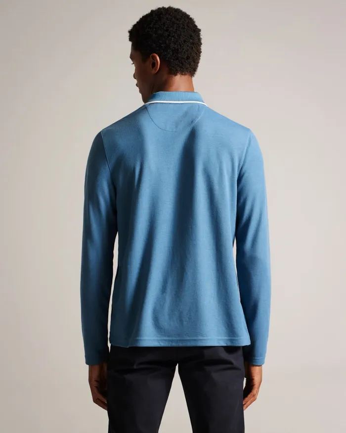 Men MASTE 8211 Long Sleeve Open Collar Polo Shirt Medium Blue Ted Baker Tops Men MASTE 8211 Long Sleeve Open Collar Polo Shirt Medium Blue Ted Baker Tops