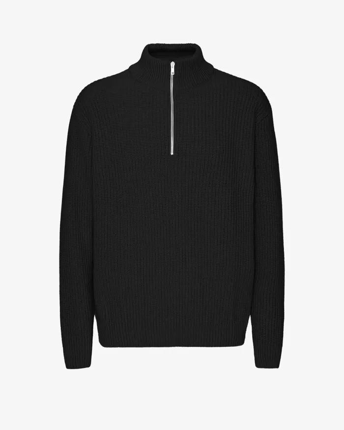 Men Merino Quarter Zip Deep Black Colorful Standard Knit Sweaters