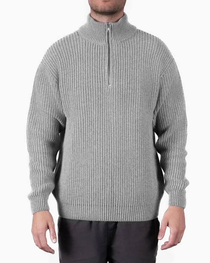 Men Merino Quarter Zip Lava Grey Colorful Standard Knit Sweaters
