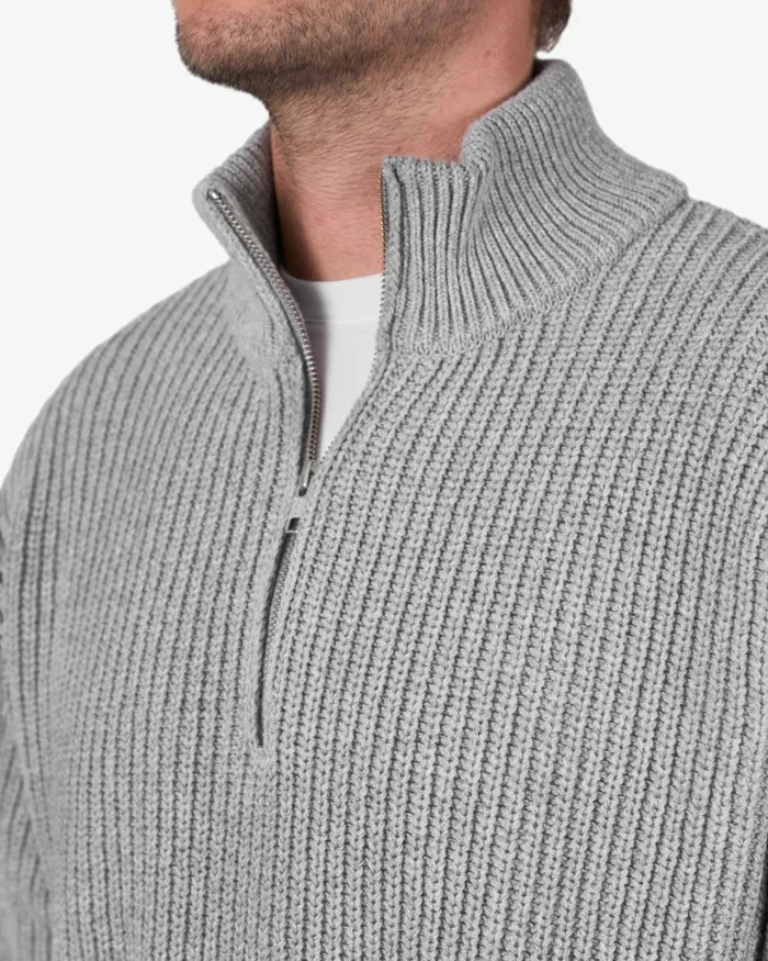 Men Merino Quarter Zip Lava Grey Colorful Standard Knit Sweaters