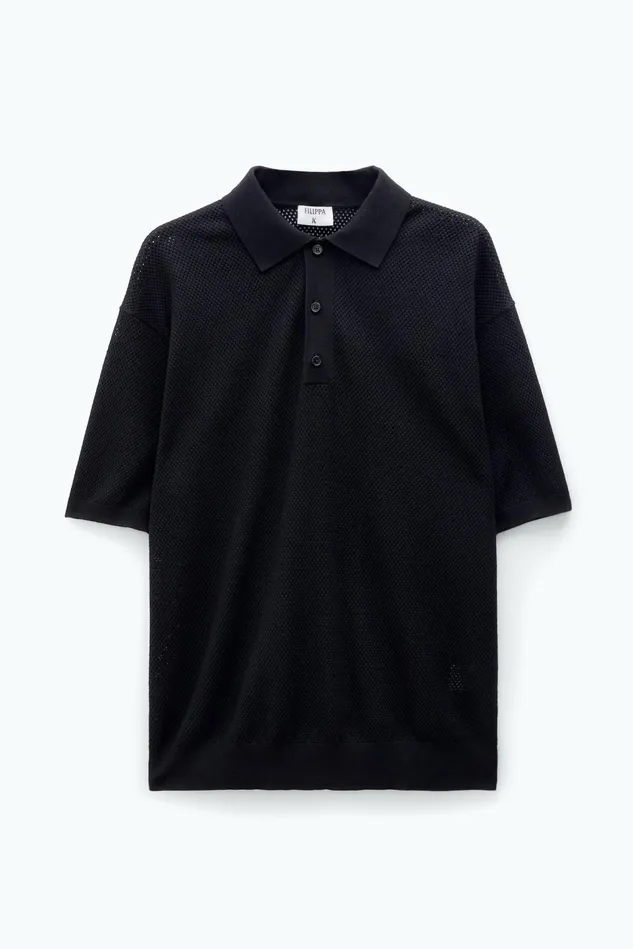 Men Mesh Polo Black Filippa K Knitwear