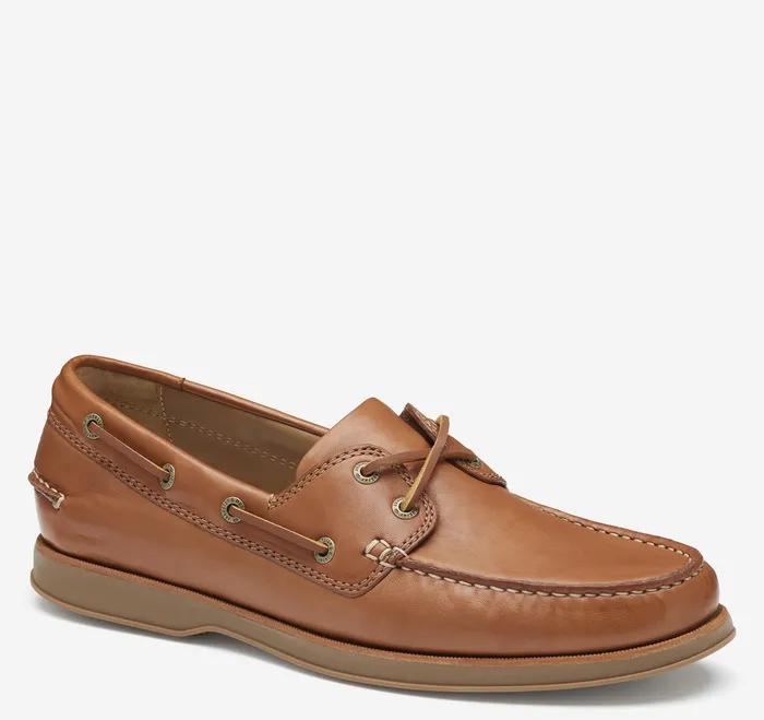 Men Monaco 2Eye Boat Shoe Tan Glove Leather SlipOns and Loafers Johnston and Murphy