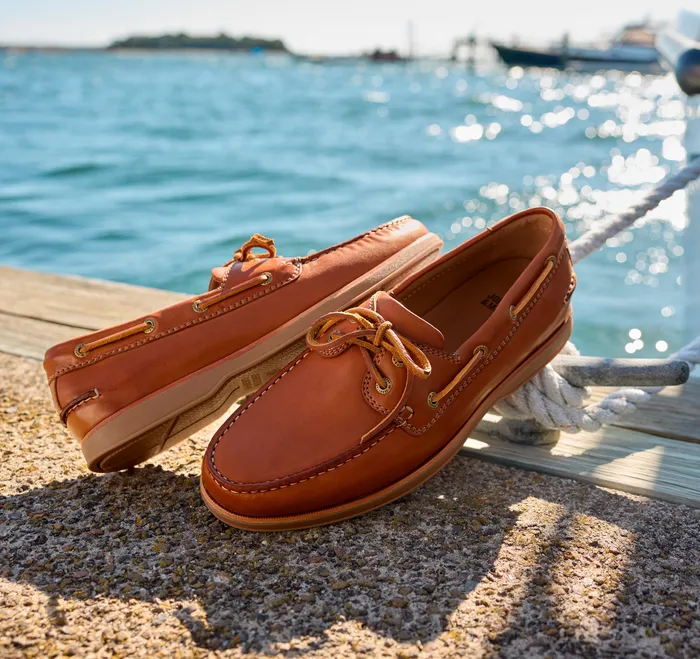 Men Monaco 2Eye Boat Shoe Tan Glove Leather SlipOns and Loafers Johnston and Murphy