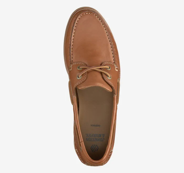 Men Monaco 2Eye Boat Shoe Tan Glove Leather SlipOns and Loafers Johnston and Murphy