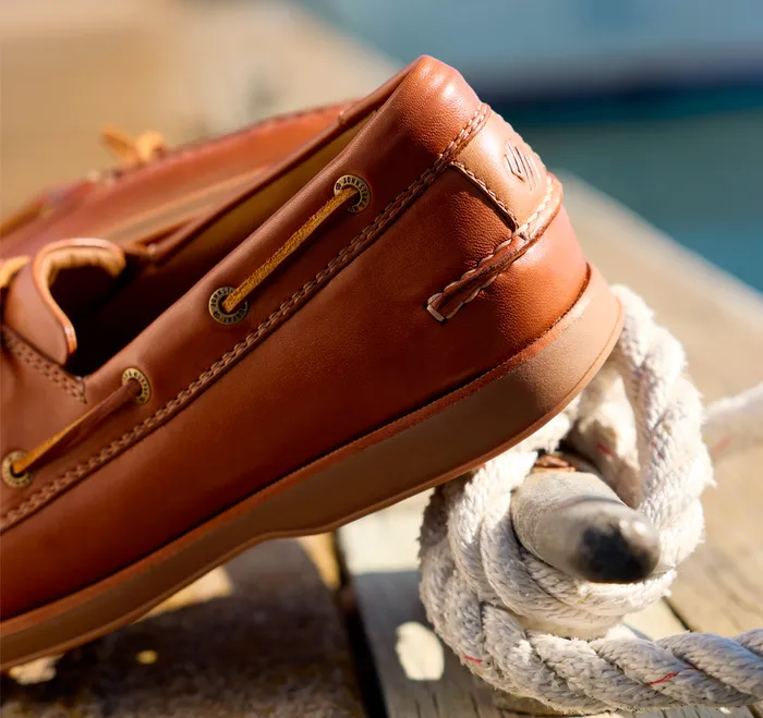 Men Monaco 2Eye Boat Shoe Tan Glove Leather SlipOns and Loafers Johnston and Murphy