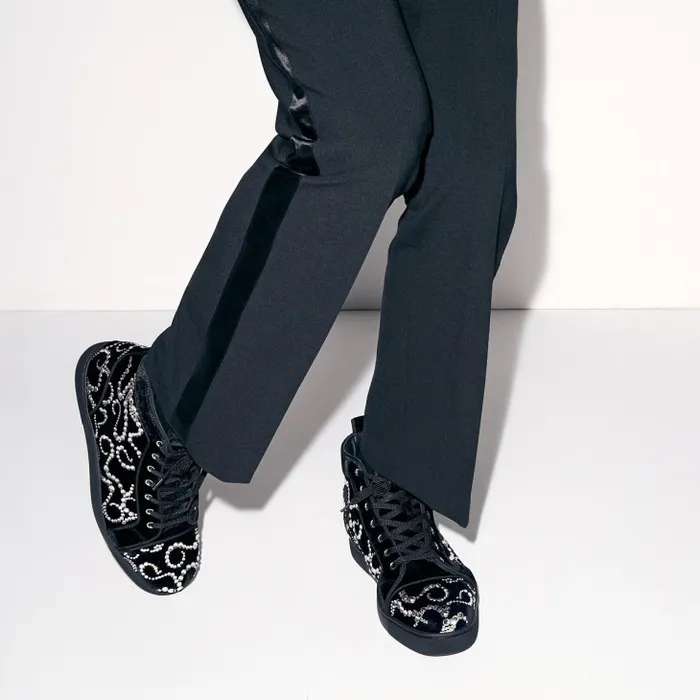 Men Octolouis Strass Hightop Sneakers 8211 Velvet And Strass 8211 Black Christian Louboutin Sneakers