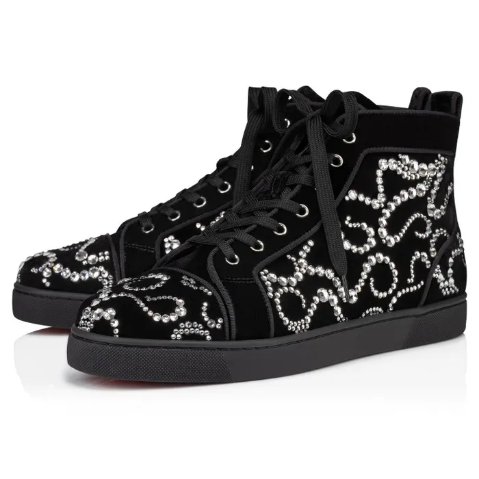 Men Octolouis Strass Hightop Sneakers 8211 Velvet And Strass 8211 Black Christian Louboutin Sneakers
