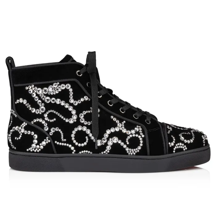 Men Octolouis Strass Hightop Sneakers 8211 Velvet And Strass 8211 Black Christian Louboutin Sneakers