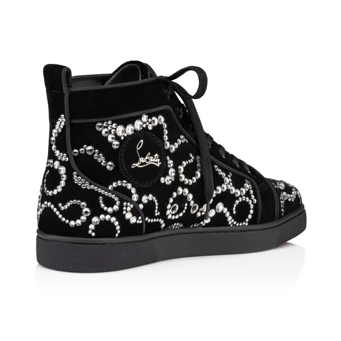Men Octolouis Strass Hightop Sneakers 8211 Velvet And Strass 8211 Black Christian Louboutin Sneakers