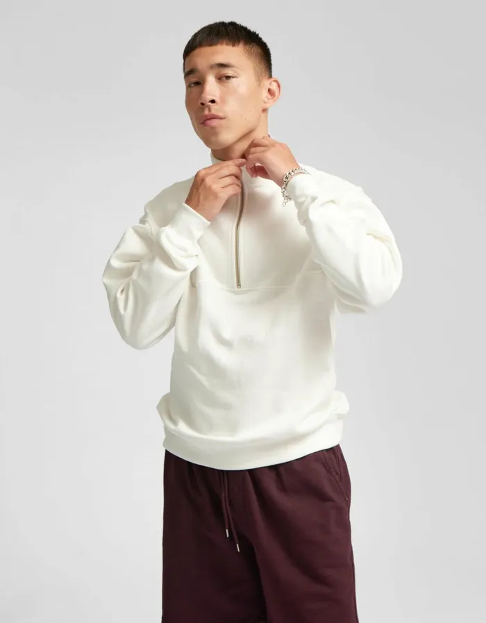 Men Organic Quarter Zip Heather Grey Colorful Standard Quarter Zips
