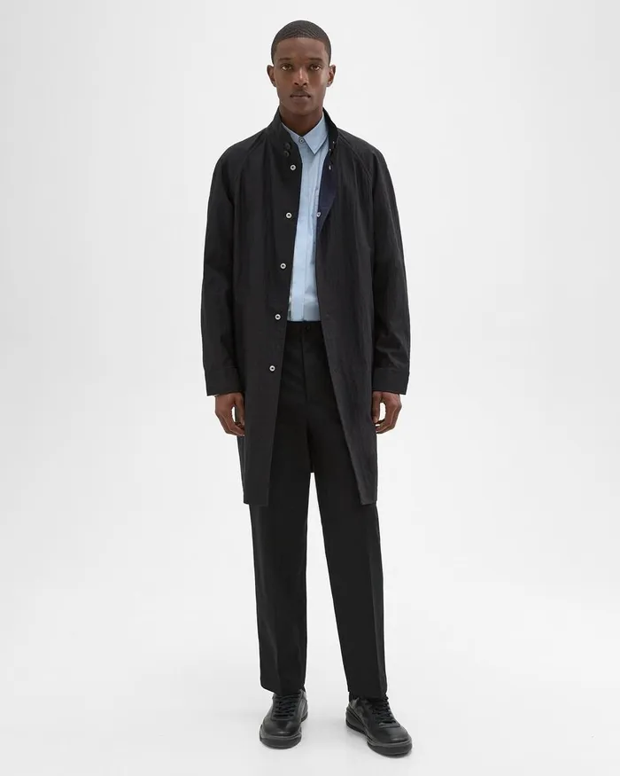Men Outerwear Theory Reversible StandCollar Trench Coat Black
