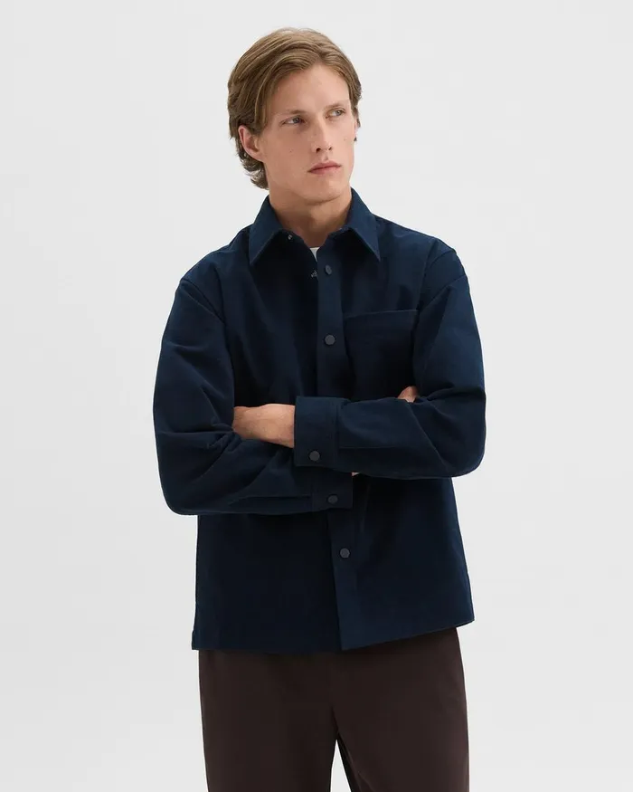 Men Outerwear Theory Shirt Jacket In Moleskin Twill Baltic