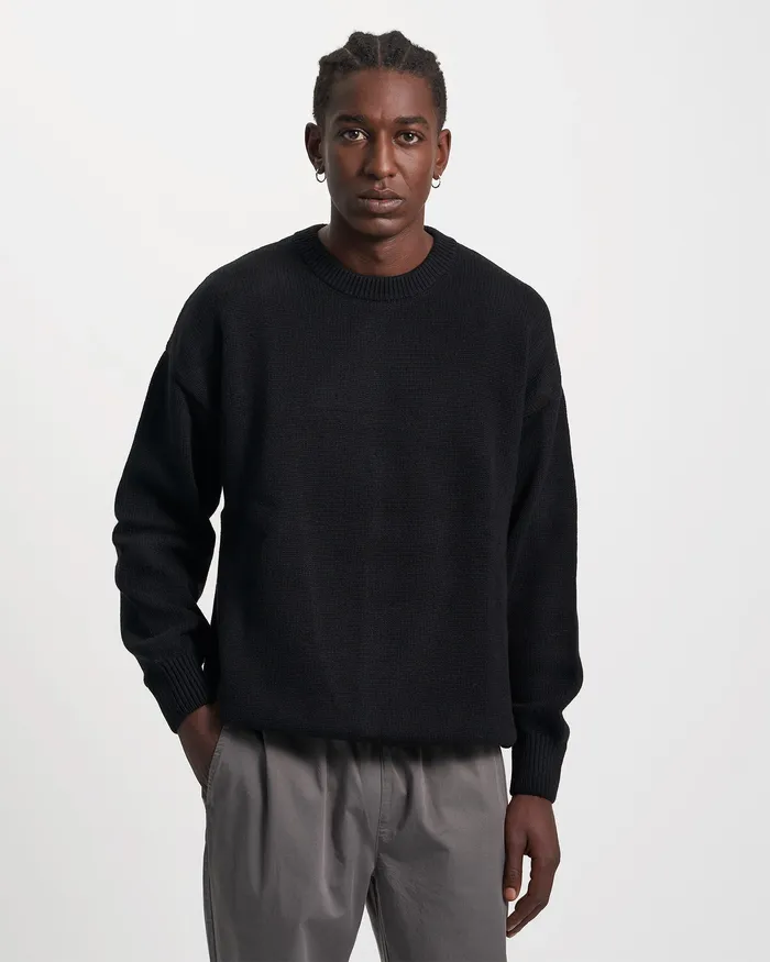 Men Oversized Merino Wool Crew 8211 Deep Black Knit Sweaters Colorfulstandard