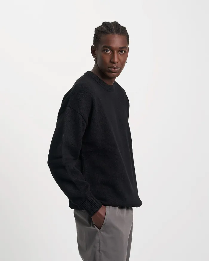 Men Oversized Merino Wool Crew 8211 Deep Black Knit Sweaters Colorfulstandard
