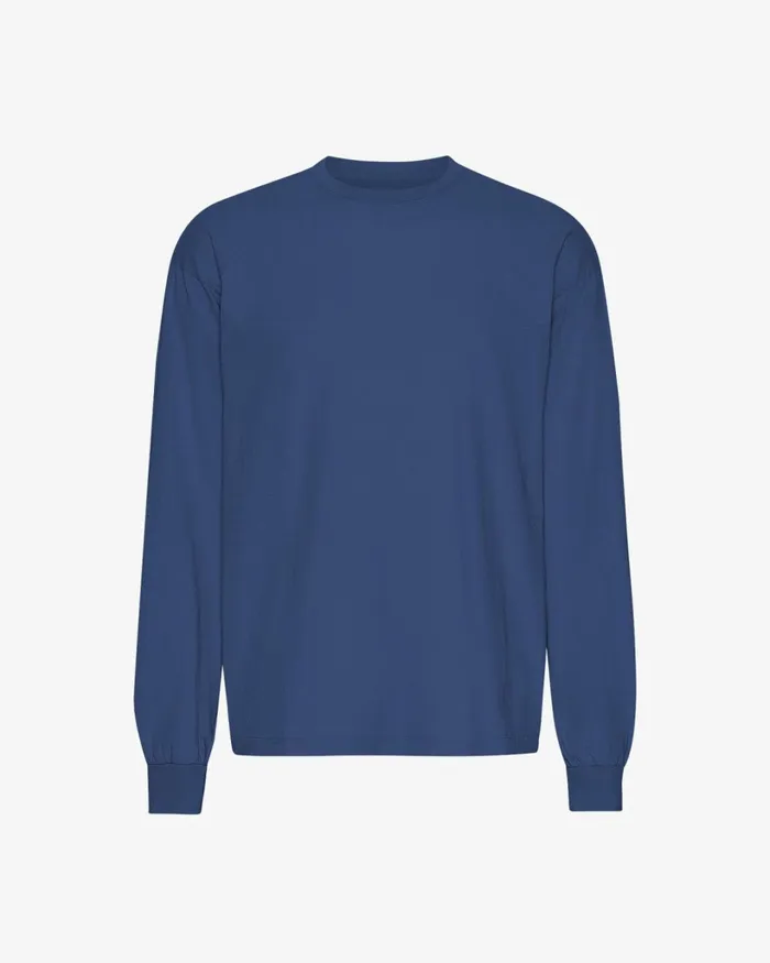Men Oversized Organic LS TShirt Marine Blue Colorful Standard TShirts