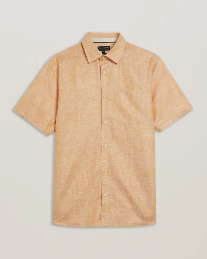 Men PALOMAS 8211 Short Sleeve Linen Cotton Shirt Dark Orange Ted Baker Shirts
