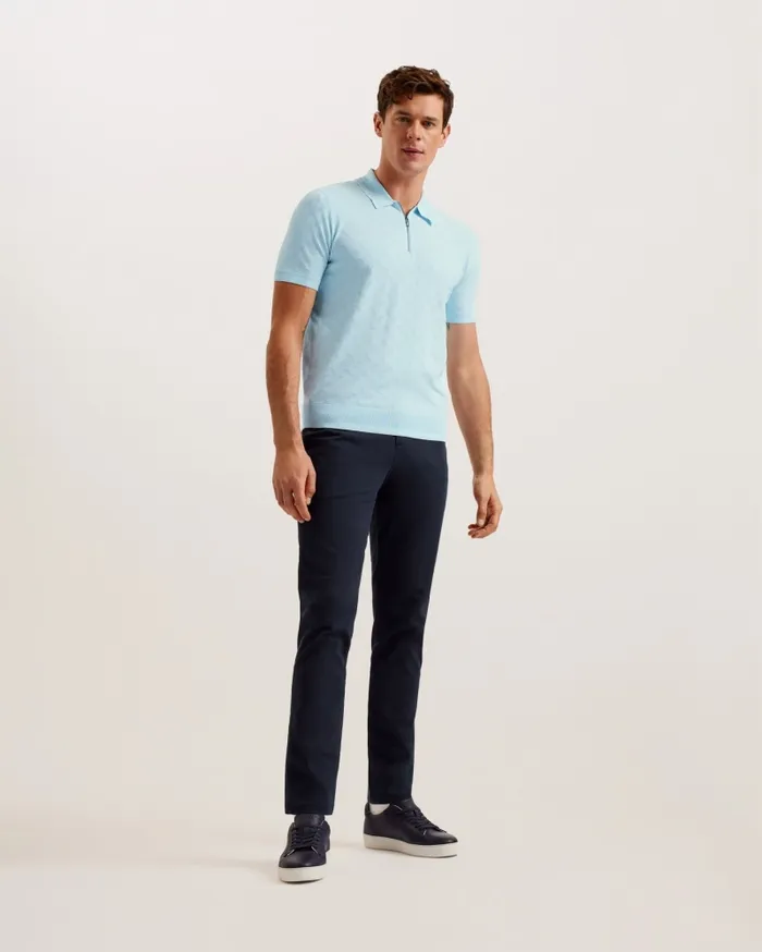 Men PALTON 8211 Textured Knit Zip Polo Shirt Pale Blue Ted Baker Polo Shirts Men PALTON 8211 Textured Knit Zip Polo Shirt Pale Blue Ted Baker Polo Shirts