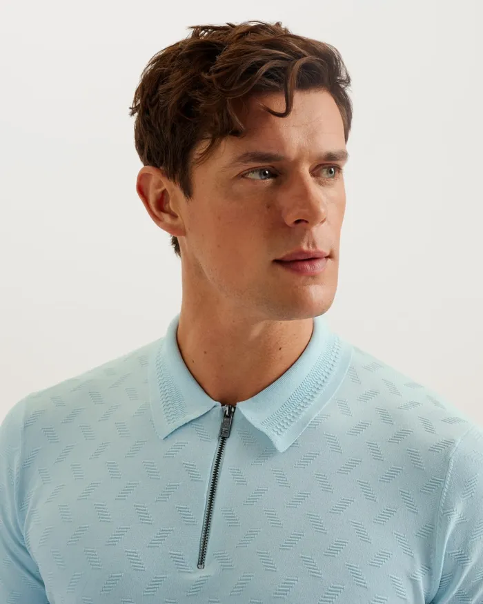 Men PALTON 8211 Textured Knit Zip Polo Shirt Pale Blue Ted Baker Polo Shirts Men PALTON 8211 Textured Knit Zip Polo Shirt Pale Blue Ted Baker Polo Shirts
