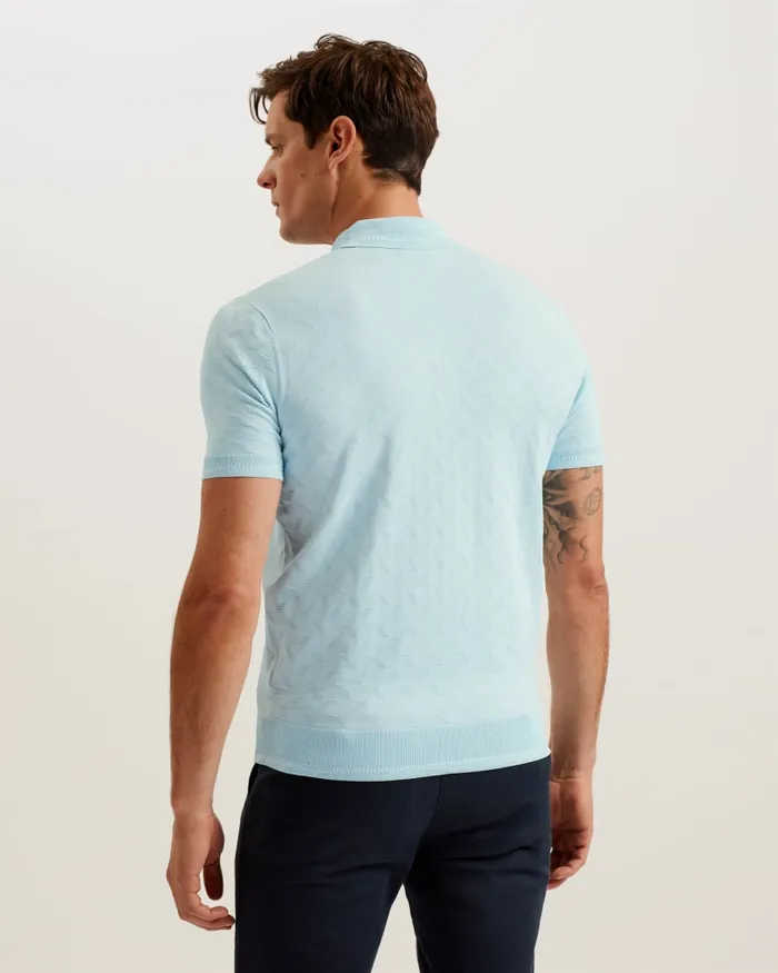 Men PALTON 8211 Textured Knit Zip Polo Shirt Pale Blue Ted Baker Polo Shirts Men PALTON 8211 Textured Knit Zip Polo Shirt Pale Blue Ted Baker Polo Shirts