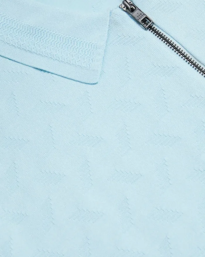 Men PALTON 8211 Textured Knit Zip Polo Shirt Pale Blue Ted Baker Polo Shirts Men PALTON 8211 Textured Knit Zip Polo Shirt Pale Blue Ted Baker Polo Shirts