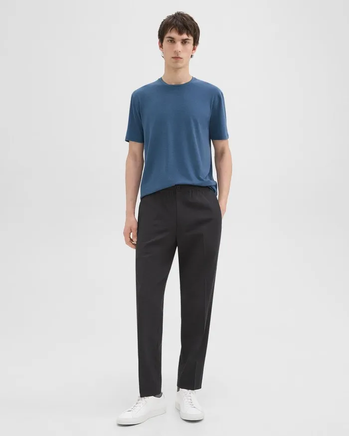 Men Pants Theory Larin Drawstring Pant In Stretch Wool Dark Charcoal