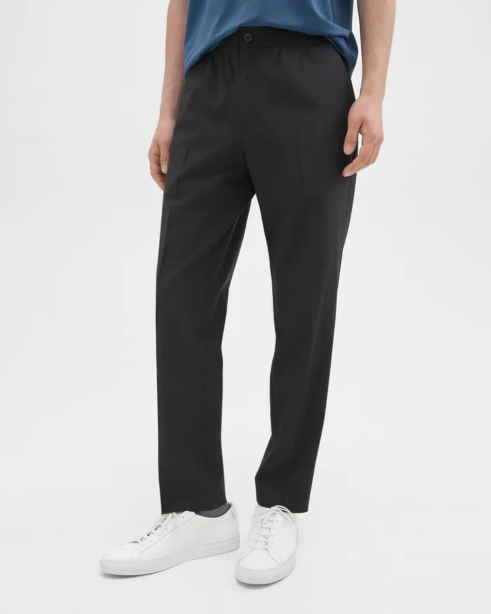 Men Pants Theory Larin Drawstring Pant In Stretch Wool Dark Charcoal