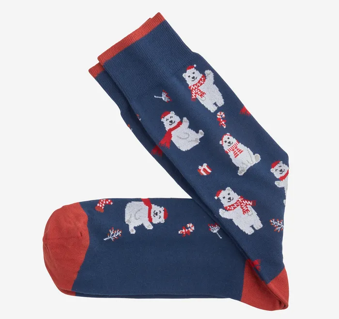 Men Pima Cotton HolidayThemed Socks Blue Polar Bears Socks Johnston and Murphy