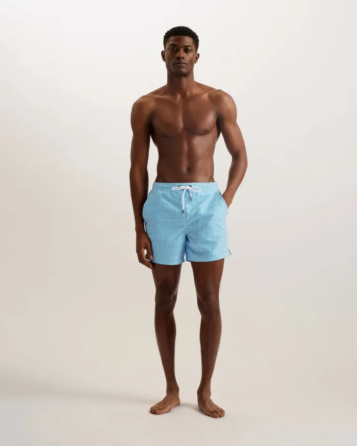 Men POPOV 8211 Geometric Swim Shorts Bright Blue Ted Baker Swimwear and Beachwear
